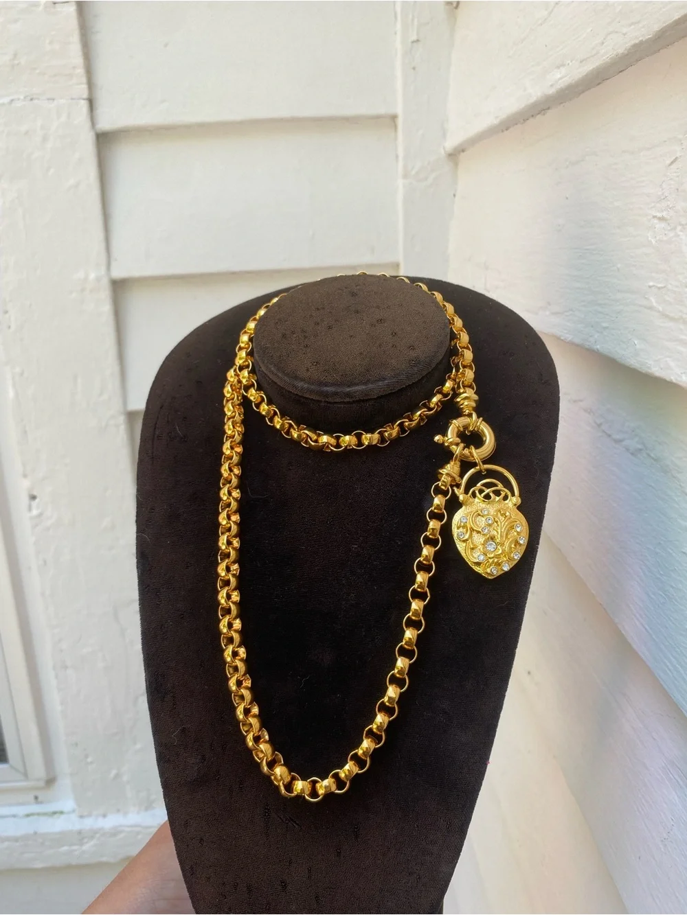Joan Rivers Gold-Tone Heart Pendant Necklace Heavy Rolo Chain Rare Vintage